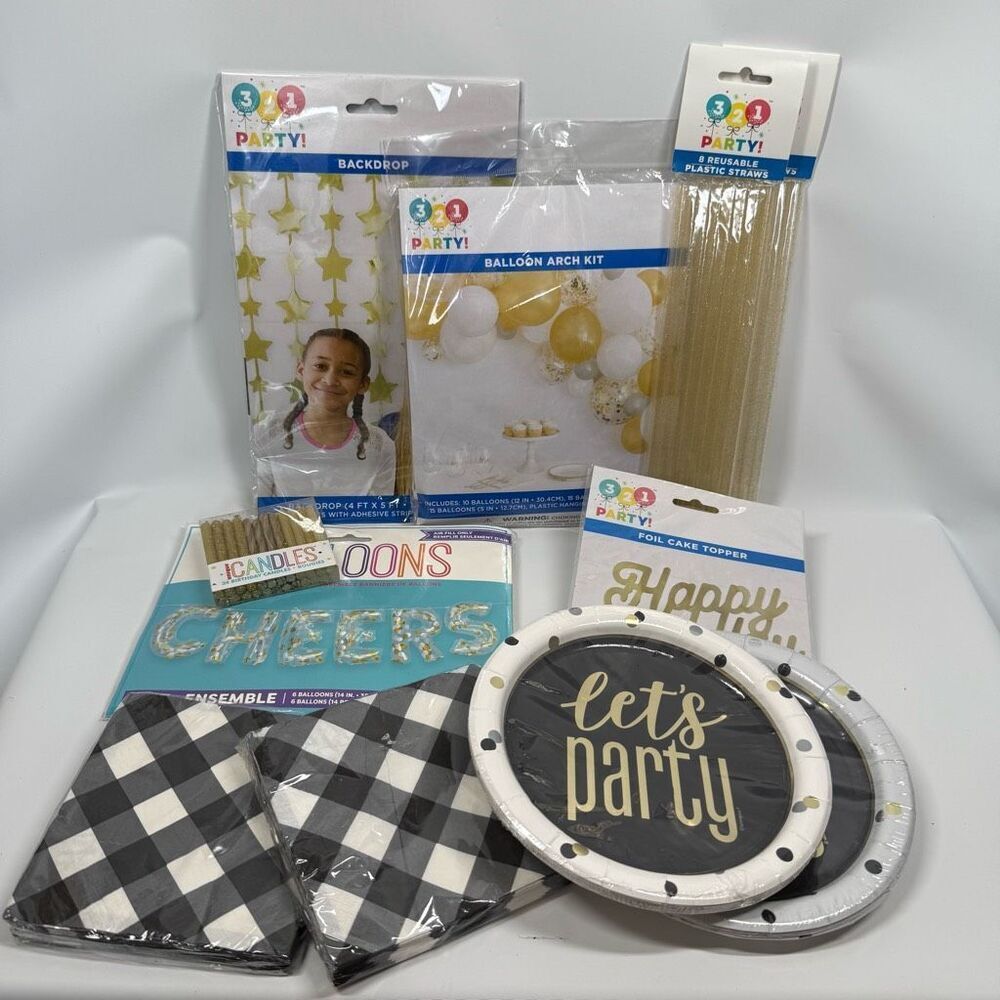 D13   Party City Party Decorations- 11 piece Let's party cheers birthday party d